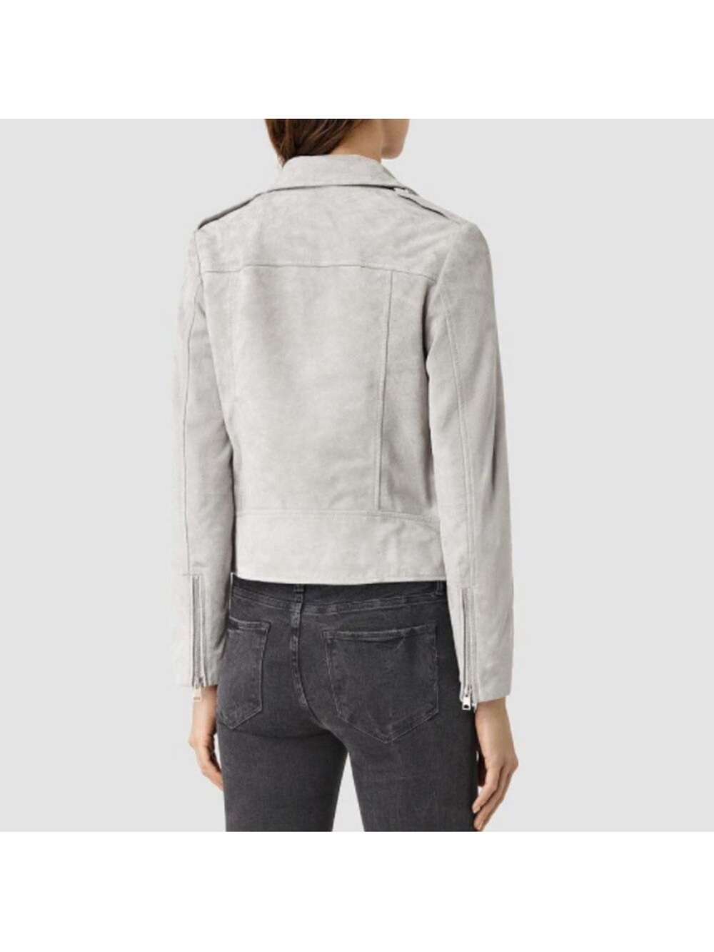 ALL SAINTS Suede Biker Jacket - Light Gray - Picture 7 of 11